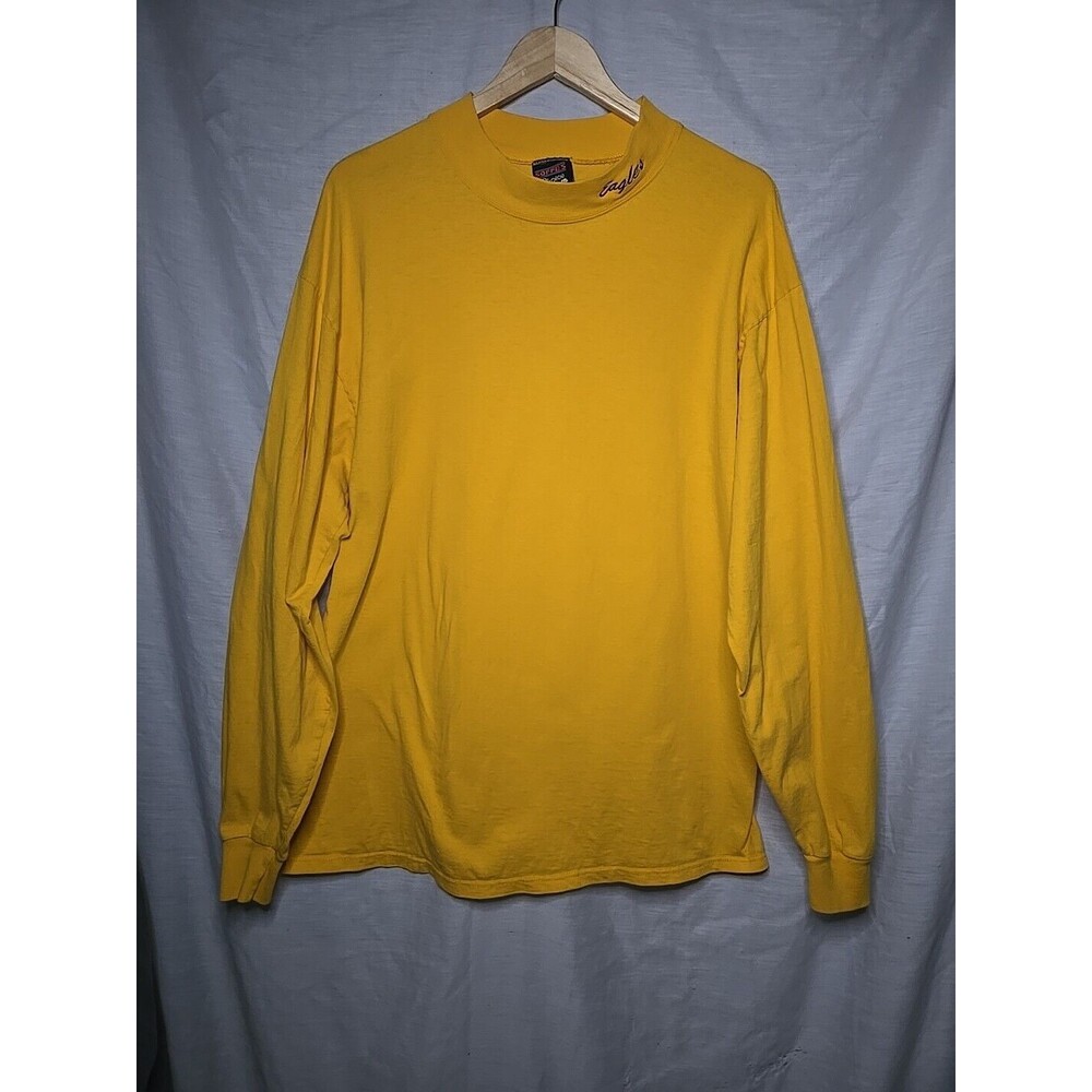 Vintage 90s SOFFE Choice Yellow Long Sleeve Mock Neck T-SHIRT XL Eagles